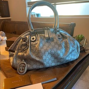 Gucci Metallic Silver Guccissima Leather Sukey Boston Bag
